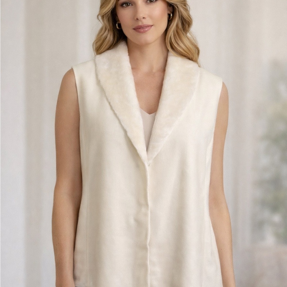 Lauren Ralph Lauren Faux Suede Cream/ Ivory Vest Fur Line Sz M‎